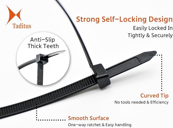 Zip Ties Heavy Duty Assorted Size, 4+8+12+16 Inch, 150 LBS Tensile Strength, 450 Pieces Pack, Self-Locking and Durable, for Indoor Outdoor Use, Black Nylon Cable Zip Ties