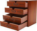 Stackable Wooden Desk Organizer with 4 Drawers Retro Brown Modular Storage Boxes for Home Office, Makeup, Stationery - No Assembly Required