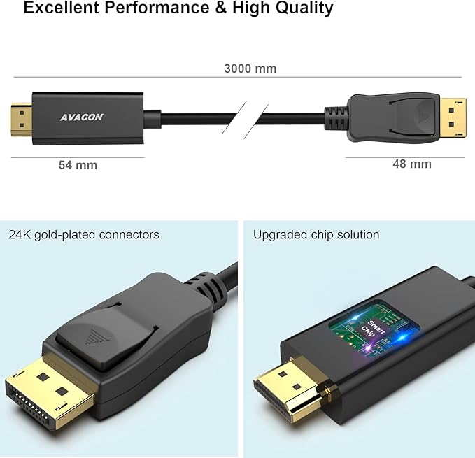 4K DisplayPort to HDMI 10 Feet Cable, Uni-Directional DP 1.2 Computer to HDMI 1.4 Screen Gold Plated Cord for Lenovo, HP, ASUS, Dell and Other Brands