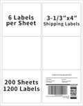200 Sheets 【1200 Labels】 FBA Box Labels, 3-1/3" x 4" Shipping Address Labels for Laser & Inkjet Printers, Product Labels, 6 per Page Printable Mailing Label, Matte