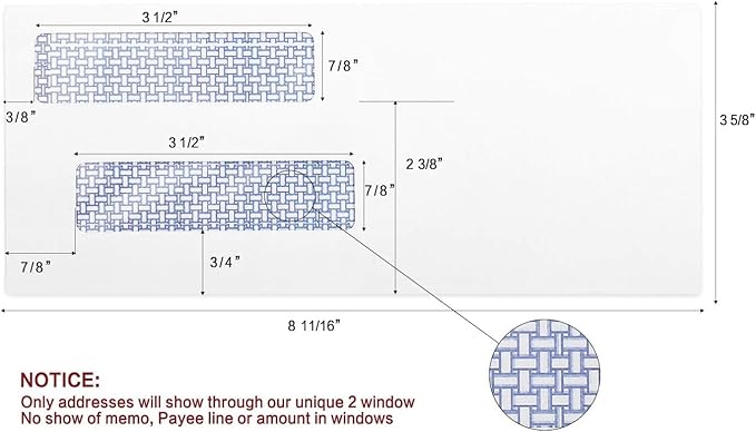 #8 Double Window Security Check Envelopes, No.8 Double Window Bussiness Envelopes Designed for QuickBooks Checks - Computer Printed Checks - 3 5/8 X 8 11/16 (NOT for INVOICES) - 24 LB - 100 PACK