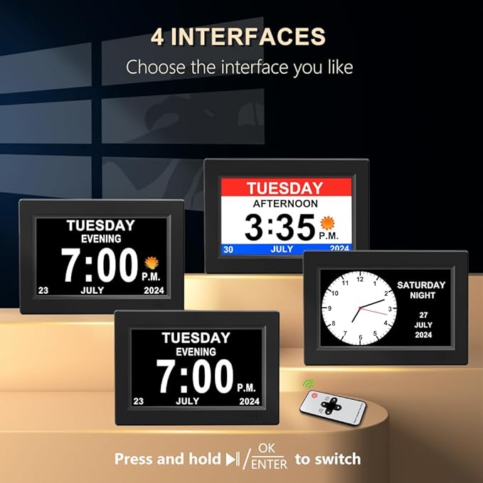 CAZOKASI 8inch Extra Large Impaired Vision Digital Alarm Clock with Day and Time for Elderly Calendar Clock Auto Dimmable Clock