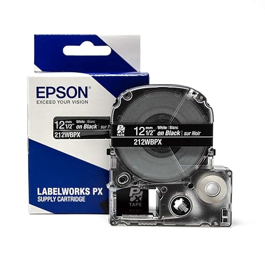 Epson LABELWORKS 212WBPX Genuine PET (Polyester) Tape Cartridge - White on Black Industrial Label Maker Tape - 1/2" (12MM) Wide, 30 ft