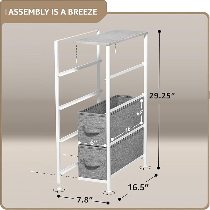 Sorbus Narrow Dresser with 4 Drawers - Vertical Slim Storage Chest of Drawers with Steel Frame, Wood Top & Easy Pull Fabric Bins for Small Spaces, Closets, Bedroom, Bathroom & Laundry (Gray)