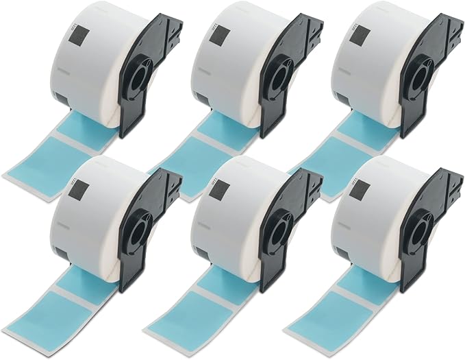 BETCKEY - White Food Labels Replacement for Brother DK-1220 (1.5 in x 1.8 in), Compatible with Brother QL Label Printers [6 Rolls/3720 Labels, Light Blue]