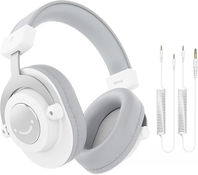 FIFINE Studio Monitor Headphones, Wired Over-Ear Computer Headphones with 3.5mm to 6.35mm Jack for Mixer/Amplifier/PC, Closed-Back Headset with Flexible Headband for Music Vocal Recording-H8 White