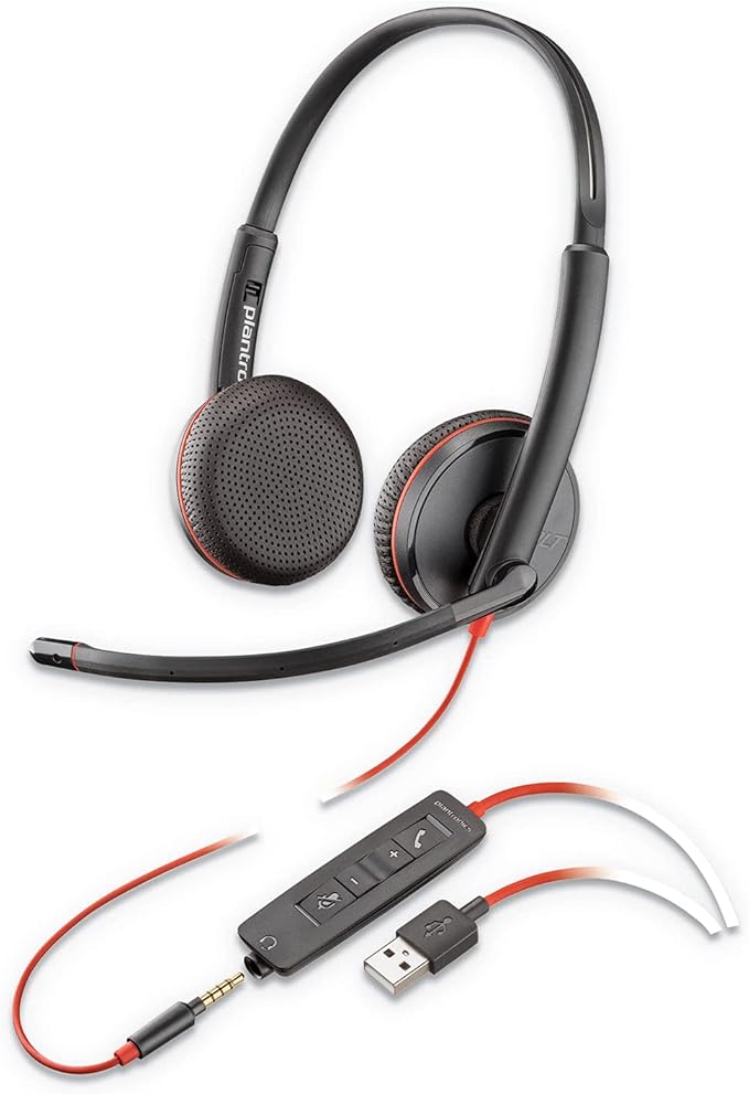 Plantronics Blackwire 3225 USB-A Headset, On-Ear Mono Headset, Wired