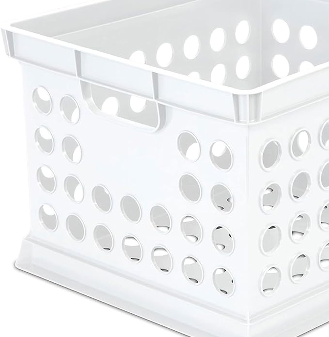 Sterilite Stackable Plastic Storage Crate Bin Organizer File Box with Handles for Home, Office, Dorm, Garage, or Utility Organization, White, 6-Pack
