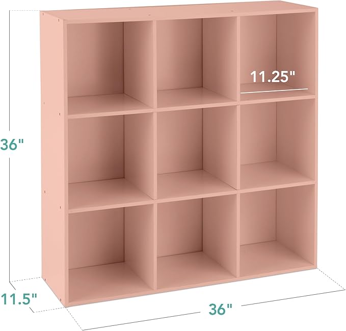 Best Choice Products Kids Bookcase 9-Cube Storage Organizer, 11in Shelf Opening, Bookshelf, Toy Storage, Customizable w/ 3 Removable Back Panels – Light Pink