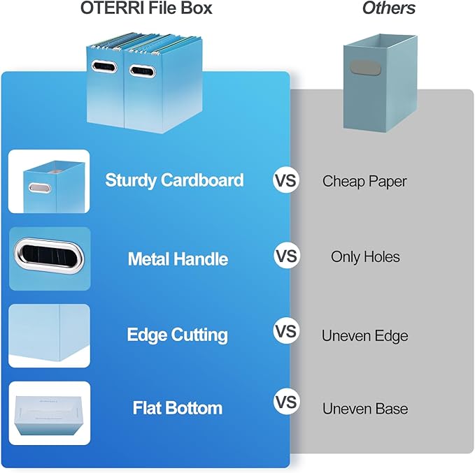 Oterri Cardboard File Organizer Box for Hanging File Folders Letter Size,File Box for Computer Desk,File Cabinet,Working Home,Office,Classroom (Gradient Light Blue, Letter Size - 2 Packs)