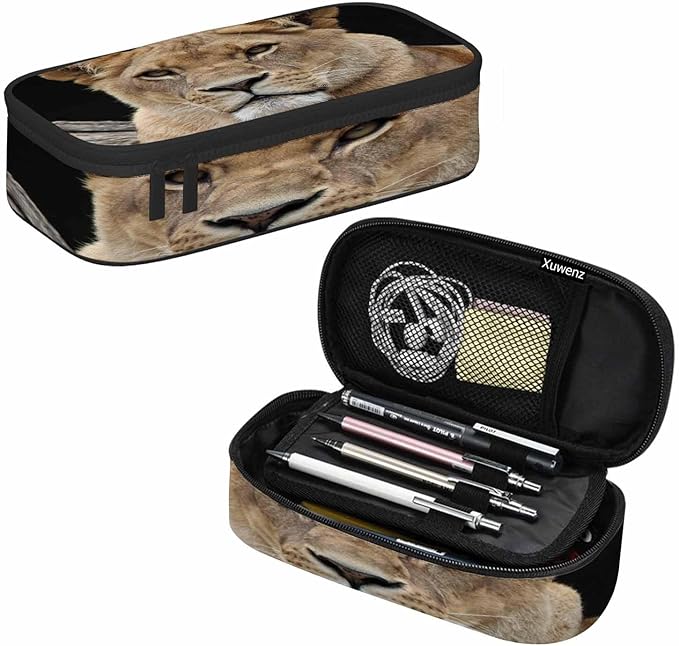 Lion Pencil Holder Bag African Animal Beast Pencil Case College Office School for Teens Boy Girl