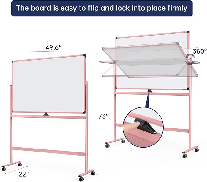 Large Dry-Erase Rolling Magnetic Whiteboard - 48 x 32 Inches Dry Erase Board with Stand Height Adjust Double Sides Mobile White Board Easel on Wheels with 25 Sheets Paper Pad Office, Home & Classroom