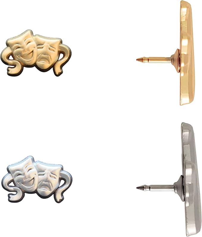 Comedy and Tragedy Masks Push Pins - Gold Theater Mask Map Pins for Cork Boards, Maps, or Lapel Use - Designed in USA - Set of 10