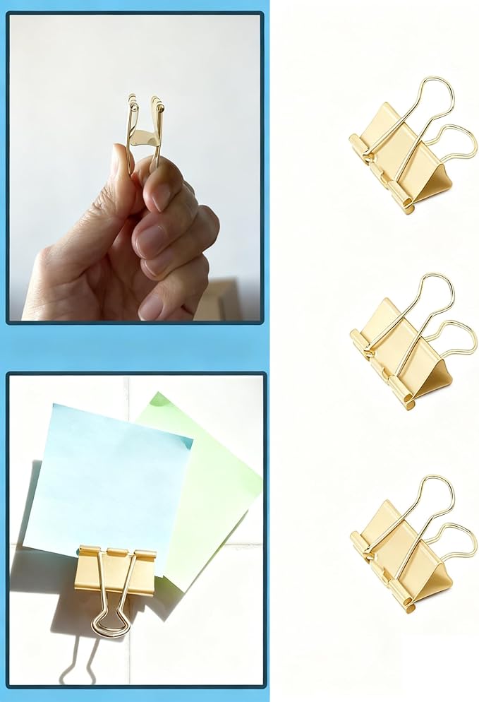 Konilaomu 24Pcs Binder Clips 1.25in Reusable Paper Clamps Clips Binder Paper Clips for Office Supplies, Document Storage, Study Room, School (Gold)