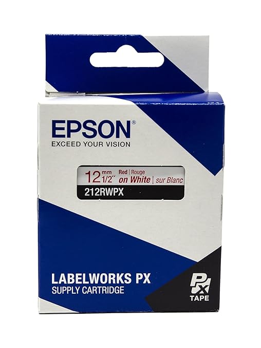 Epson LABELWORKS 212RWPX Genuine PET (Polyester) Tape Cartridge - Red on White Label Maker Tape - 1/2" (12MM) Wide, 30'
