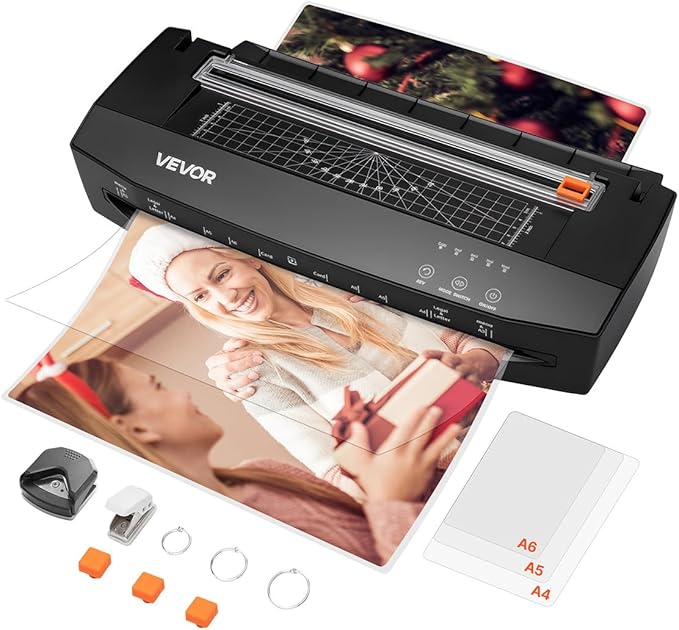 VEVOR Laminator Machine, Cold and Hot Laminator for Max A3 Paper Size, 1 min Quick Warm Portable Laminator, 3-10 mil Thickness, Ideal for Home, Office, Business, or School Supplies, Black