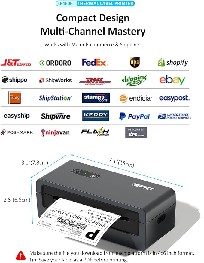 iDPRT Bluetooth Thermal Shipping Label Printer, 4x6 Wireless High-Speed Label Maker for Small Business, Compatible with Android, iPhone, Windows & Mac for Amazon, Ebay, Shopify, USPS, SP460BT
