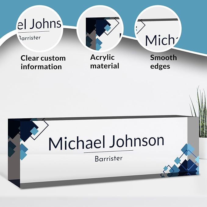 Desk Name Plate Personalized, Custom Name Plate for Desk, Acrylic Desktop Accessories, Office Gift & Decor for Women Men, Teacher Nurse Boss Employee Appreciation Gifts