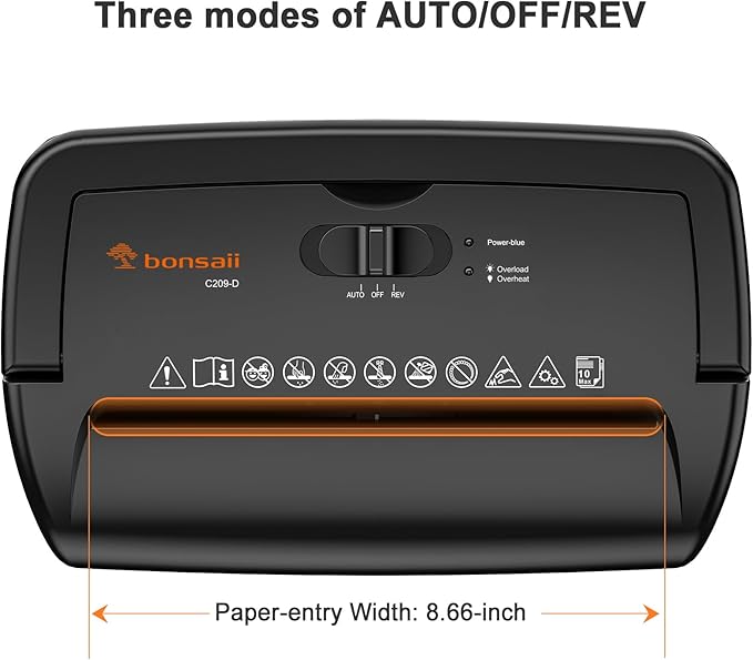 Bonsaii 10-Sheet Cross Cut Paper Shredder, 5.5 Gal Home Office Heavy Duty Shredder for Credit Card, Staple, Clip with Transparent Window(C209-D)