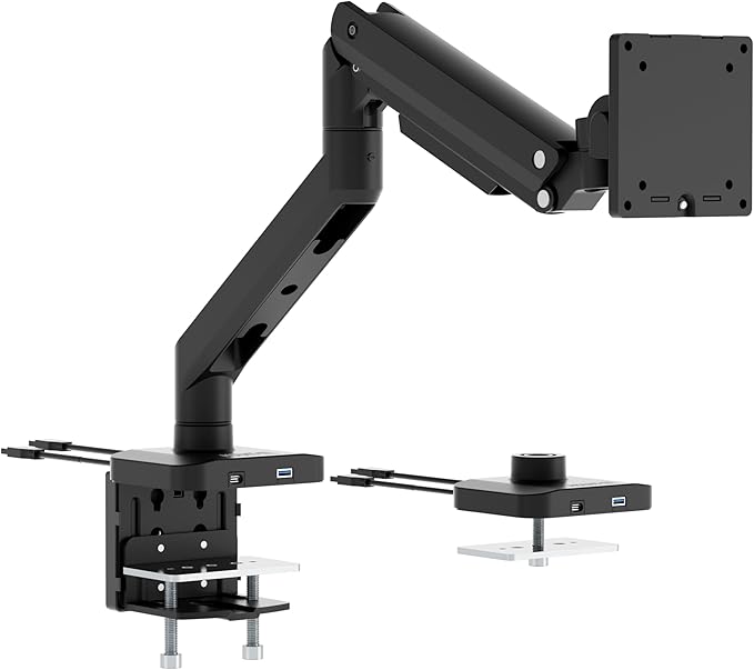Mount-It! Proflex Series Heavy-Duty Monitor Desk Mount, Fits 17–49” Ultrawide Screens, Full Motion Gas Spring Arm, 44 lbs Capacity, USB-C & USB 3.0 Ports, VESA 75/100, Clamp or Grommet Base