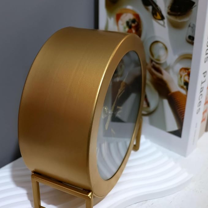 YOUKI Vintage Desk Clock, Small Gold Table Clock, Silent Non-Ticking Classic Battery Operated Decorative Mantel Desk Shelf Clock for Living Room Decor