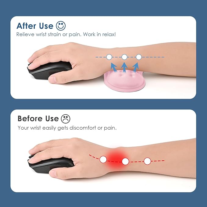 VANKEY Ergonomic Mouse Wrist Rest, Soft Support, Memory Foam Pad, Non-Slip Base (Pale Pink)