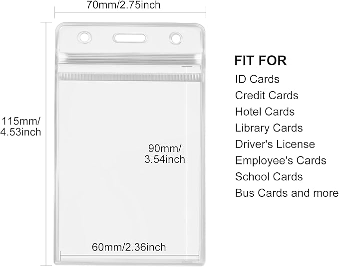 50 Pack ID Card Name Badge Holder Clear Vertical ID Badge Holder with Resealable Zip Waterproof Nametag Card Holder