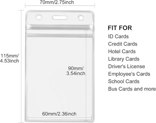 50 Pack ID Card Name Badge Holder Clear Vertical ID Badge Holder with Resealable Zip Waterproof Nametag Card Holder