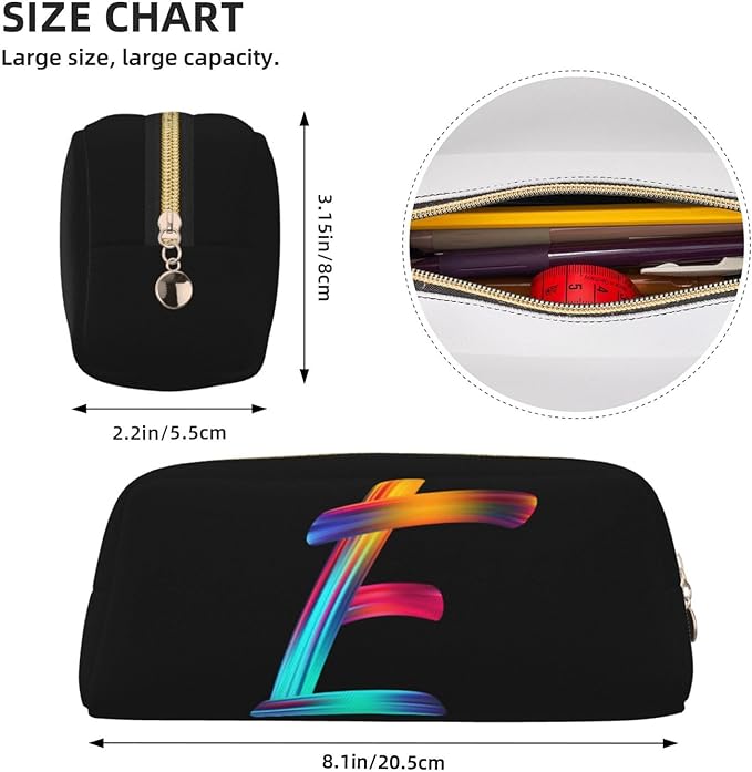 Cute Initial Pencil Case for Kids Simple Leather Pencil Pouch for Boys Girls Letter Design Pencil Box Pen Bag Pencil Pouch Office Stationery Organizer, Rainbow Letter E
