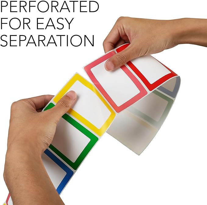 LotFancy 500pcs Name Tag Stickers, 3.5" x 2.25", 5 Colors, Plain Labels, Adhesive Tags with Perforated Line for School Office Home