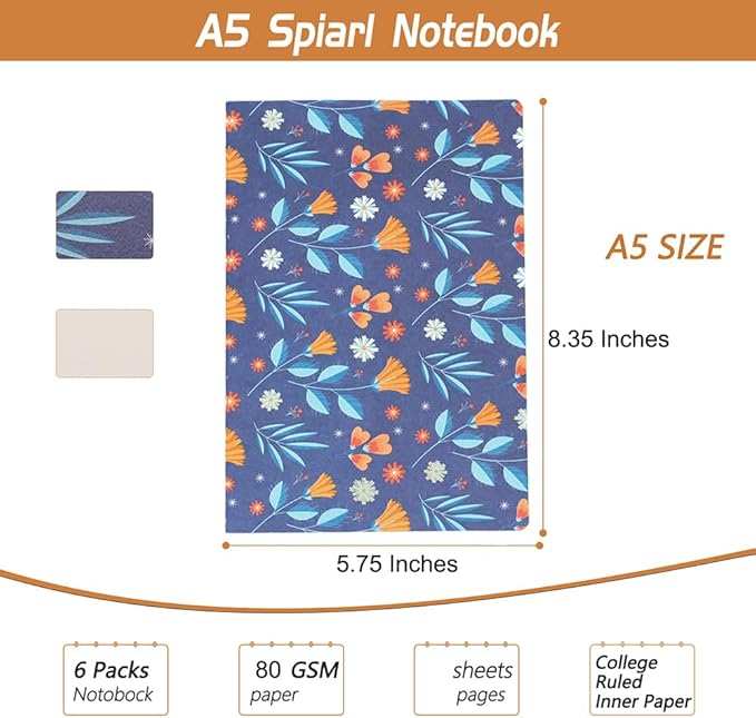 Wotion Pack of Journals for Writing A5 Notebook Bulk Set,Sketch Book- 12 Pack with 60 Blank Pages, 30 Sheets, and Embossed Cover in Gold Foil Floral Bliss Pattern (5.75 x 8.35 Inches)