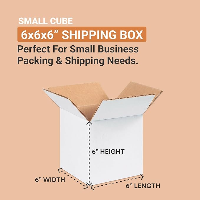 Aviditi Shipping Moving Boxes 6" x 6" x 6" (25-Pack) Small Corrugated Cardboard Packaging Boxes - Shipping, Packing, Moving, and Storage Box for Home or Office - White Standard 32 ECT