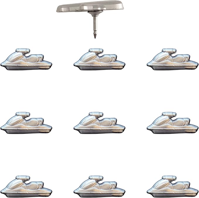 Jet Ski Push Pins - Silver Jet Ski Map Pins for Cork Boards, Maps, or Lapel Use - Designed in USA - Set of 10