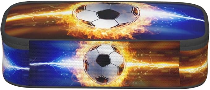 Boys Pencil Case with Soccer Ball Printed, Cool Portable Pen Bag Pouch with Zipper for Teens Stationery Supplies, Sports Style Pencil Box Cosmetic Bag for Sports Women and Girls