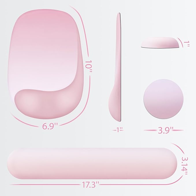 Ospelelf Wrist Rest for Keyboard and Mouse Ergonomic Mouse Pad with Wrist Support Memory Foam Wrist Rest for Computer Keyboard,3-in-1 Gel Mouse and Keyboard Pad for Office Pink