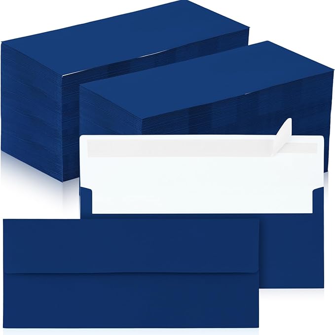 Jutom 500 Pcs Kraft Envelopes Letter Size Bulk #10 Business Strong Sealed 4-1/8 x 9-1/2 in Flap Office Printable Mailing Envelopes Windowless Invisible(Navy Blue)