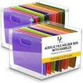 Acrylic File Holder Box with Handles - Clear Acrylic Hanging File Folder Box for Letter Size/A4 - Desktop Organizer for Office (Without Partition)
