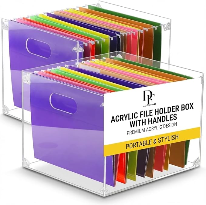 Acrylic File Holder Box with Handles - Clear Acrylic Hanging File Folder Box for Letter Size/A4 - Desktop Organizer for Office (Without Partition)