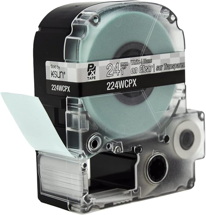 Epson LABELWORKS 224WCPX Genuine PET (Polyester) Tape Cartridge - White on Clear Label Maker Tape - 1" (24MM) Wide, 30'