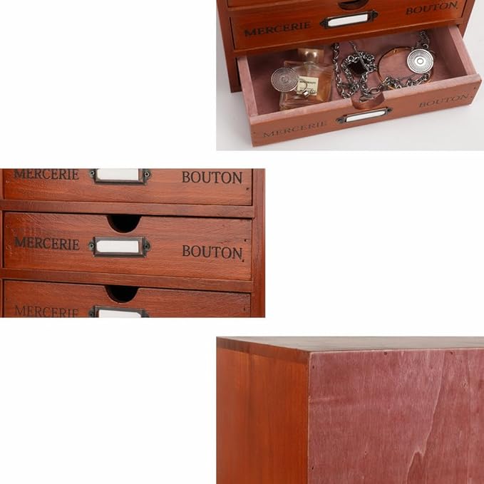 Wooden Storage Box Rustic Desktop Organizer with 2 Drawers Office Desk Accessories Shelf Small Craft Storage Containers Apothecary Cabinet and Chest Jewelry Holder for women(BROWN)