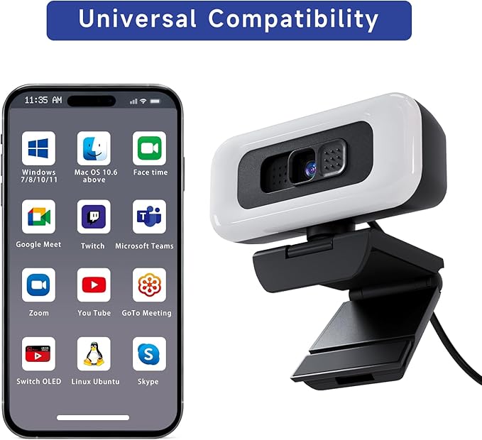 Combess Webcam for PC - PC Camera Webcam 1080P, Desktop Computer Web cam with Privacy Shutter and Tripod Autofocus, Dual Noise-USB Plug&Play,Cancelling Mics,Auto Light Correction,