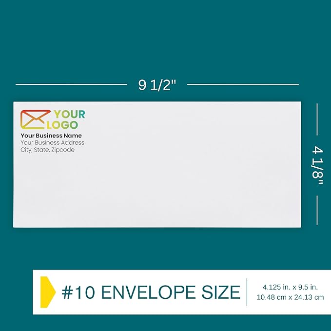 2500 pack #10 Customizable Business Envelopes, Peel and Seal Security Tinted White Custom Envelopes with Logo and Text, 24 lb Heavy Duty Paper, 4 1/8 x 9 1/2 Inches
