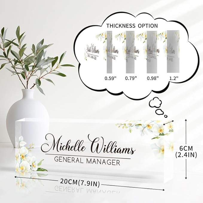 Desk Name Plate Personalized Name Plate for Desk, Office Desk Decor, 3D Style Personalized Plaque Name Plates for Desks Custom Appreciation Gifts for Boss Lady Employee Coworkers (Phalaenopsis Orchid)