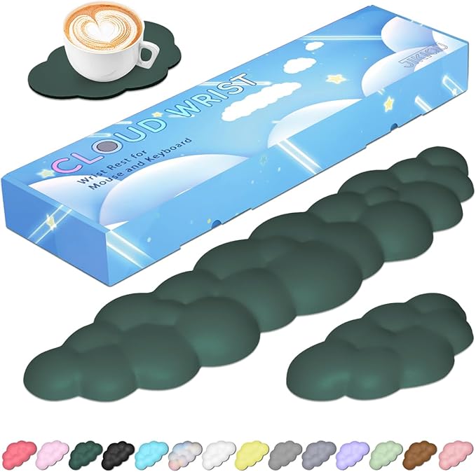 JIKIOU Upgrade Leather Cloud Keyboard Wrist Rest, Cloud Wrist Rest with Non-Slip PU Base, Comfortable Memory Foam Wrist Rest for Computer Laptop Mac Gaming Office and Pain Relief Christmas Wish Gift