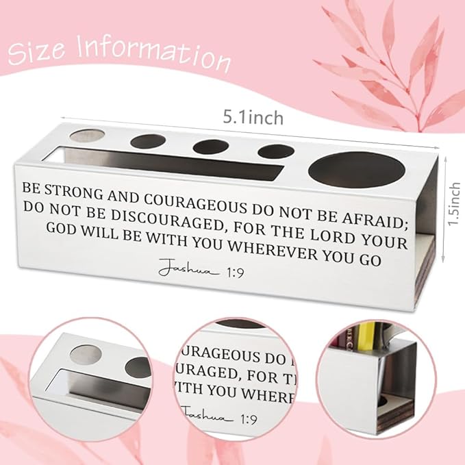 Inspirational Bible Verse Pen Holder, Christian Desk Organizer with Joshua 1:9, Religious Gifts for Coworkers, Friends, Faith Based Office Decor, Christian Pencil Holder for Men & Women YCP67