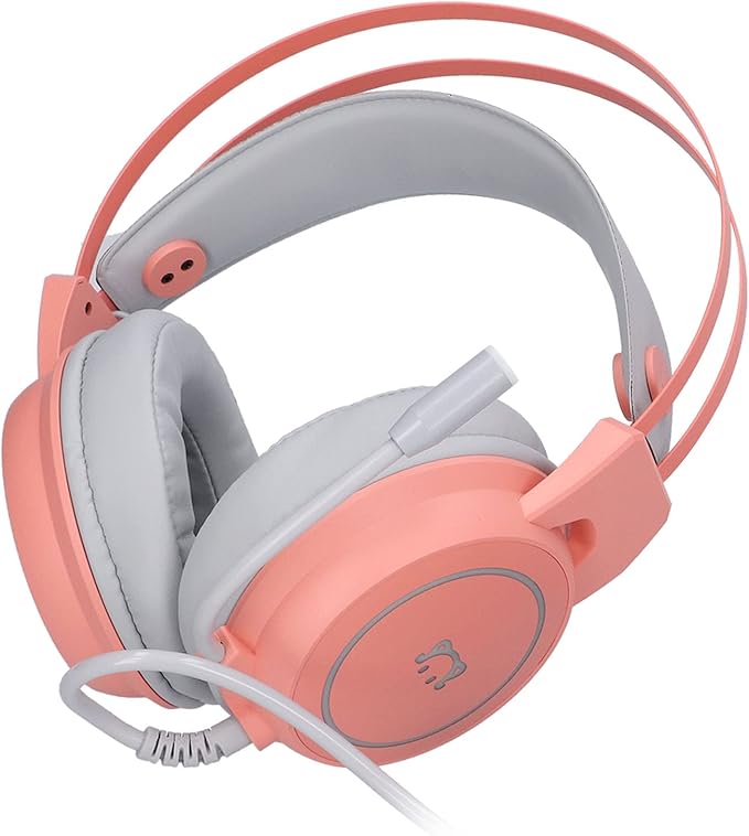 ChiweiJ Head Mounted Gaming Headset with 50mm Speaker Unit, Over Ear Stereo Headphone, 360° All Round Pointing Bendable Microphone, USB 7.1 Surround Sound for PC Gaming and Music Listening (Pink)