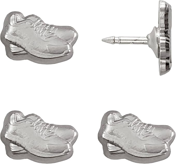 Sneaker Push Pins - Silver Running Shoe Pins - for Cork Board, Maps, or Lapel Pin Use - Designed in USA - Set of 4