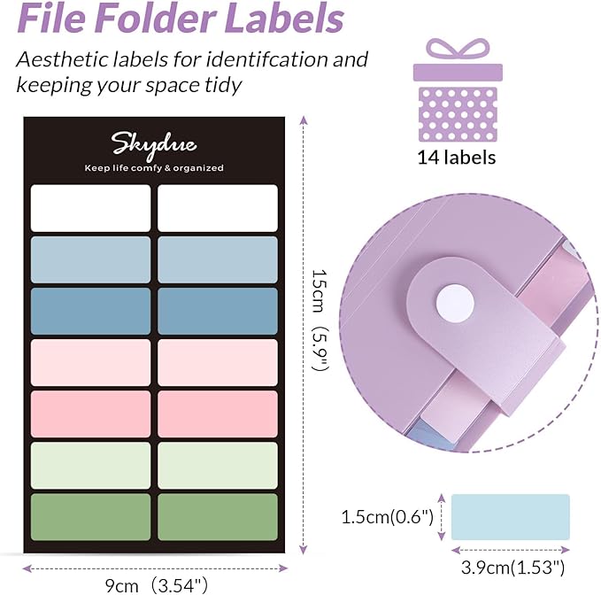 SKYDUE File Folder with Labels, Accordion File Organizer with 8 Pockets, Portable Document Organizer, A4 Letter Size, Paper Organizer for Office, Purple