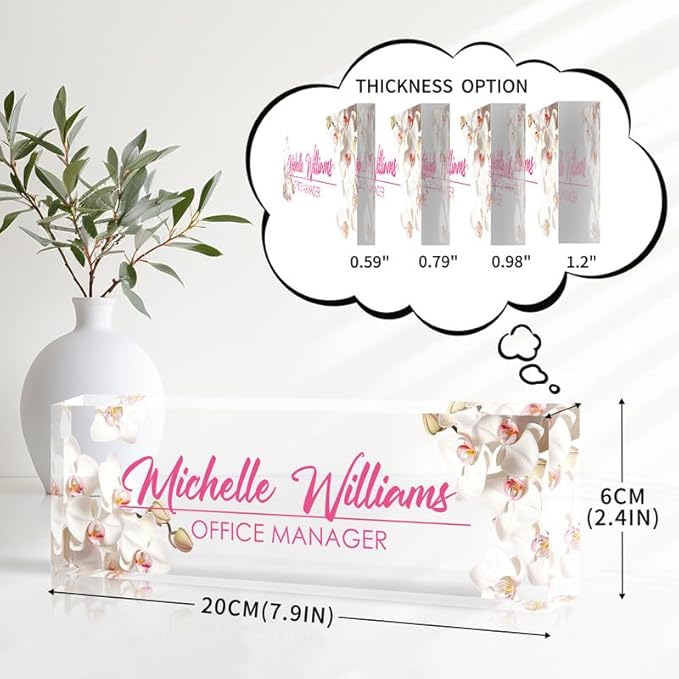 Desk Name Plate Personalized Name Plate for Desk, Office Desk Decor, 3D Style Personalized Plaque Name Plates for Desks Custom Appreciation Gifts for Boss Lady Employee Coworkers (Pink Orchid)