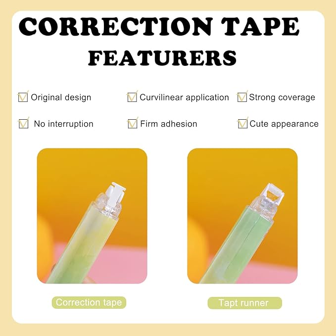 BITOSEE 2 in 1 Correction Tape and Double Sided Tape Roller, Cute Quick Dry Japan Correction Tape, with Permanent Scrapbook Adhesive Tape Dispenser, for School Office Supplies(SH-C)